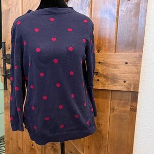 Talbots Navy Sweater with Red Polka Dots Size M